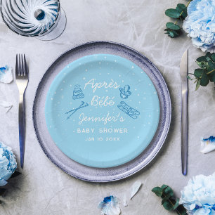Handgezeichnete Après Bébé Custom Blue Boy Baby Sh Pappteller