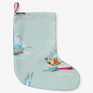 handgezeichnete Aquarellbilder für Segelboote Kleiner Weihnachtsstrumpf