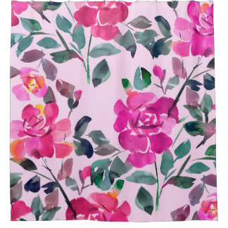 Handgezeichnete Aquarellfarben opulente Rose. Naht Duschvorhang