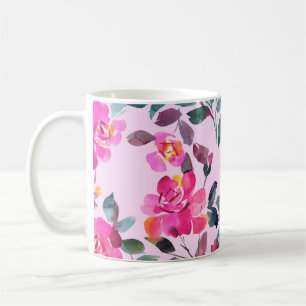 Handgezeichnete Aquarellfarben opulente Rose. Naht Kaffeetasse