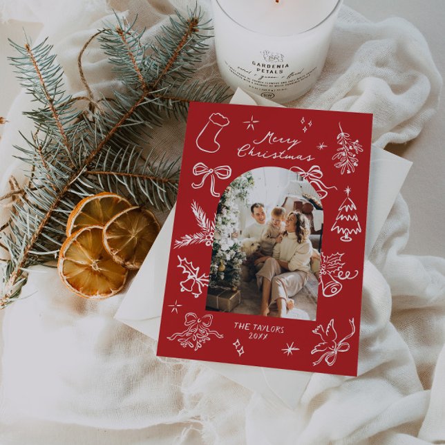 Handgezeichnete Arch Foto Weihnachtskarte Feiertagskarte (Von Creator hochgeladen)