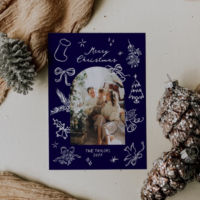 Handgezeichnete Arch Foto Weihnachtskarte Feiertagskarte (Von Creator hochgeladen)