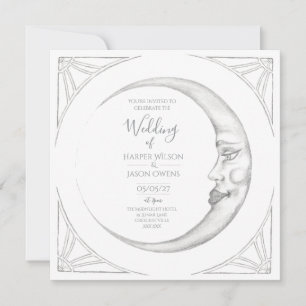 Handgezeichnete Art Deco Mond Hochzeitseinladung Einladung