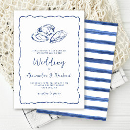 Handgezeichnete Austern Küsten Navy Blau Hochzeit Einladung