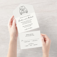 Handgezeichnete Auto-Doodle-Moderne Hochzeit
