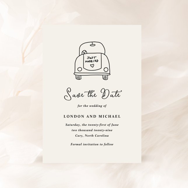 Handgezeichnete Autodoodle Moderne Hochzeit Save The Date (Von Creator hochgeladen)