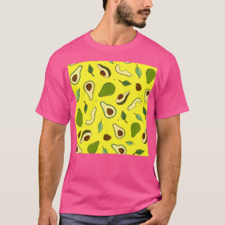 Handgezeichnete Avocados und Blätter auf gelb T-Shirt