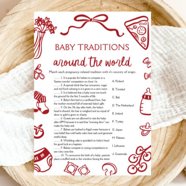Handgezeichnete Baby-Traditionen rund um das Welts Einladung (Hand Drawn Baby Traditions Around The World Game)