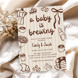 Handgezeichnete Babyparty: Ein Baby braut Kaffee Einladung