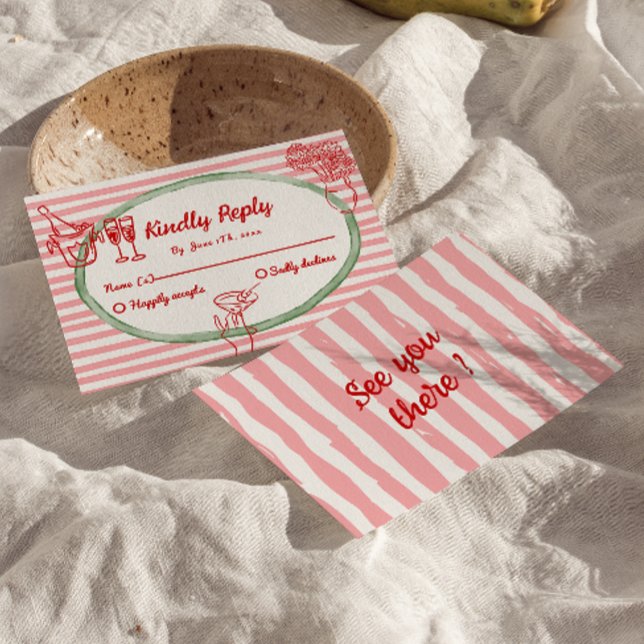 Handgezeichnete, bemalte, gerötete Rahmen Hochzeit RSVP Karte (Von Creator hochgeladen)