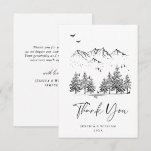 Handgezeichnete Berge Wald Hochzeit Dankeskarte