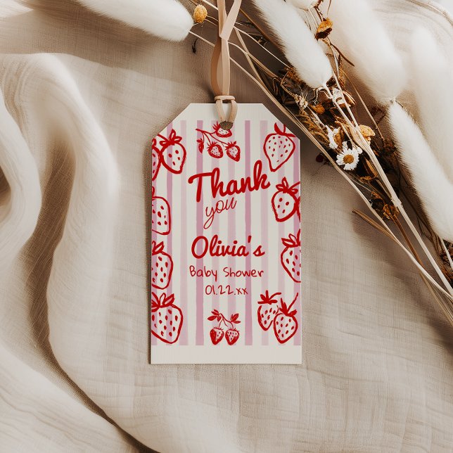 Handgezeichnete Berry Sweet Strawberries Babydusch Geschenkanhänger (Von Creator hochgeladen)