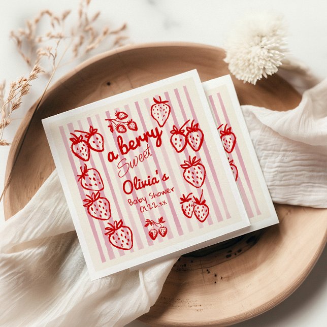 Handgezeichnete Berry Sweet Strawberries Babydusch Serviette (Von Creator hochgeladen)