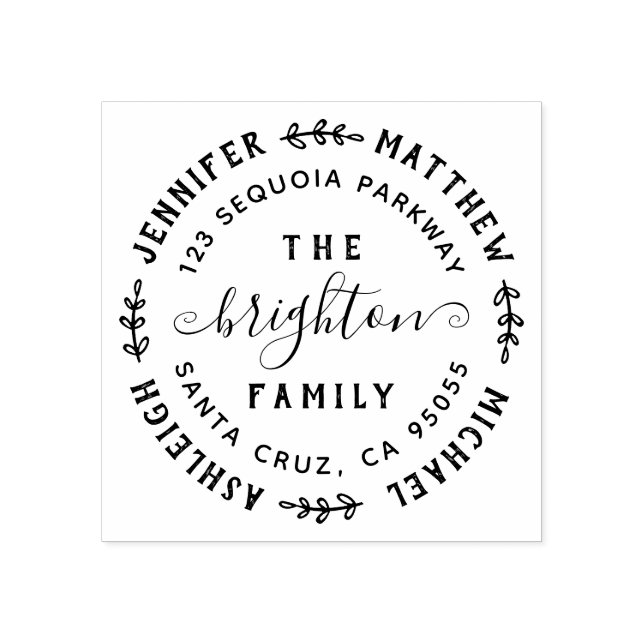 Handgezeichnete Blätter | Familiennamen und Rückse Gummistempel (Prägung)