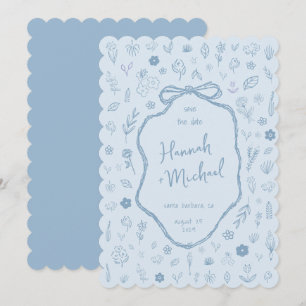 Handgezeichnete blaue Blumen Winterhochzeit Save The Date