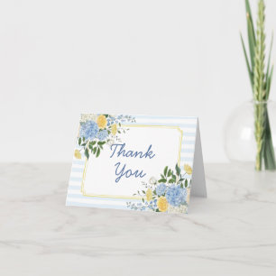 Handgezeichnete blaue gelbe Blumenstreifen-Hochzei Dankeskarte