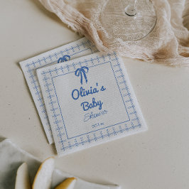 Handgezeichnete blaue Gingham-Schleife Baby-Junge- Serviette