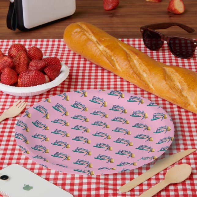 Handgezeichnete blaue Krabbe mit Hammer Mallet Cra Pappteller (Picknick)