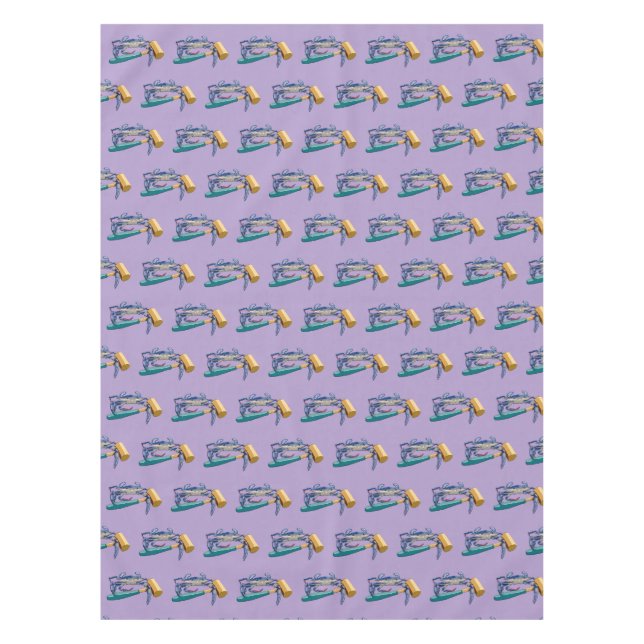 Handgezeichnete blaue Krabbe mit Hammer Mallet Cra Tischdecke (Vorderseite)