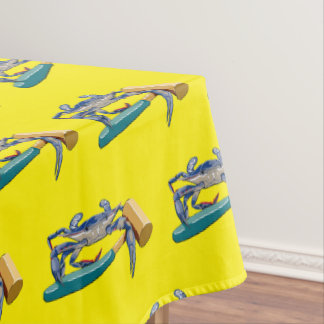 Handgezeichnete blaue Krabbe mit Hammer Mallet Cra Tischdecke