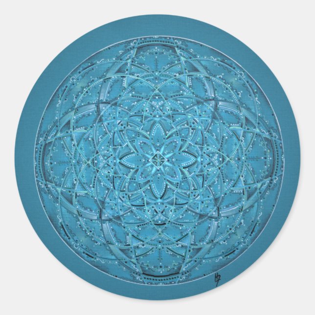 Handgezeichnete blaue Mandala Runder Aufkleber (Vorderseite)