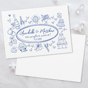 Handgezeichnete blaue Whimsical-Hochzeit Einladung