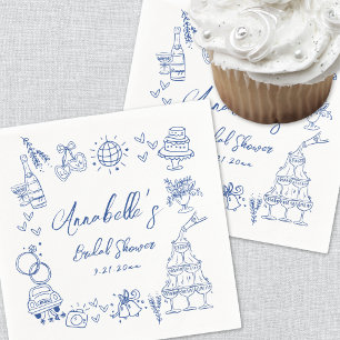 Handgezeichnete blaue wunderliche Brautparty Serviette