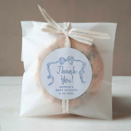 Handgezeichnete Blue Bow Boy Baby Shower Pflegeauf Runder Aufkleber