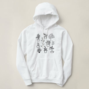 Handgezeichnete Blume DoodBlack und White Pflanze Hoodie