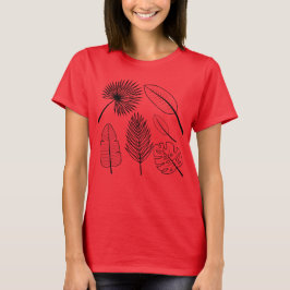 Handgezeichnete Blume Doodles Red Black Pflanze T  T-Shirt