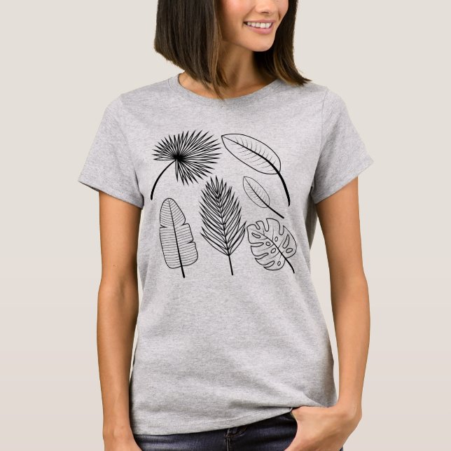 Handgezeichnete Blume Doodles Schwarz-Weiß-Pflanze T-Shirt (Vorderseite)