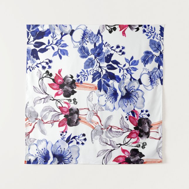 Handgezeichnete Blume: Farbige Wasserfarbe Wandteppich (Vorderseite)
