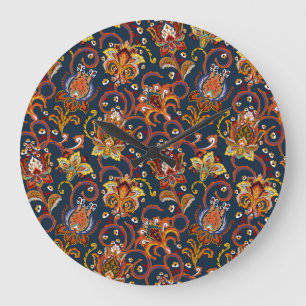 Handgezeichnete Blume: farbiges Marinemuster Große Wanduhr