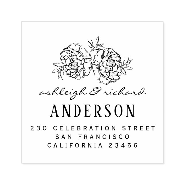 Handgezeichnete Blume Hochzeitsnamen und Rücksende Gummistempel (Prägung)