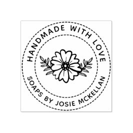 Handgezeichnete Blume mit Liebe handgefertigt Gummistempel