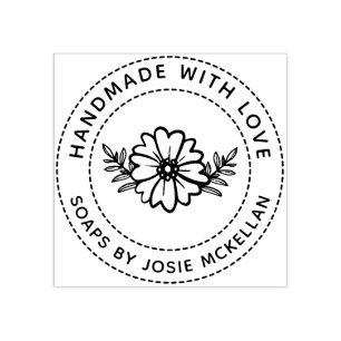 Handgezeichnete Blume mit Liebe handgefertigt Gummistempel