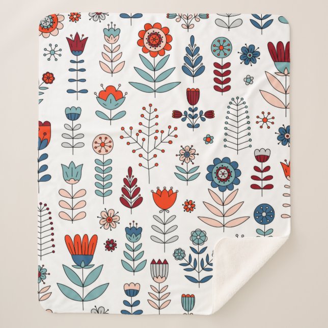Handgezeichnete Blume nahtlos Sherpadecke (Vorderseite)