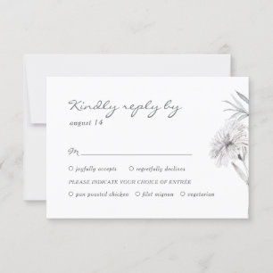 Handgezeichnete Blume Schwarz-Weiß-Hochzeit RSVP Karte