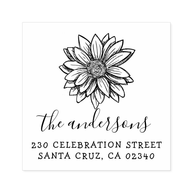 Handgezeichnete Blume Skriptname und Rücksendeadre Gummistempel (Prägung)