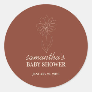 Handgezeichnete Blumen Simple Boho Babyparty Runder Aufkleber