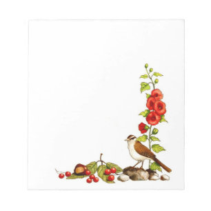 Handgezeichnete Blumen, Vogel, Beeren: Naturgrenze Notizblock
