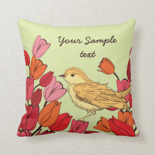 Handgezeichnete Blumen-Vogel-Hintergrund-Kissen Kissen