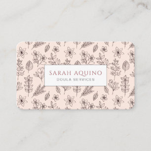 Handgezeichnete Blumendoodle Doula Birth Services Visitenkarte