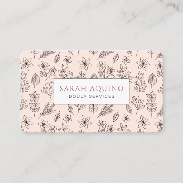 Handgezeichnete Blumendoodle Doula Birth Services Visitenkarte (Vorderseite)