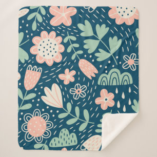 Handgezeichnete, blumenstilische Stoffe. Nahtmuste Sherpadecke