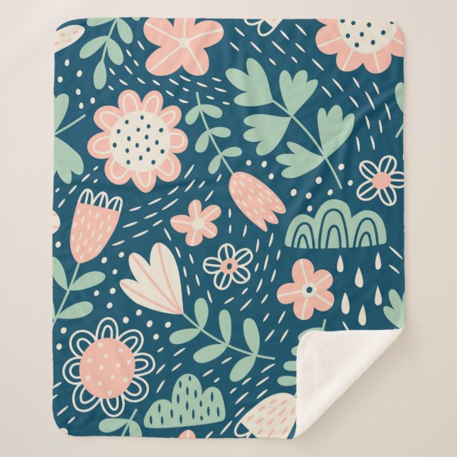 Handgezeichnete, blumenstilische Stoffe. Nahtmuste Sherpadecke (Vorderseite)