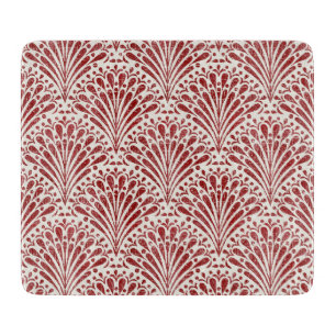 Handgezeichnete Bohemian-Muscheln, Rot auf Creme Schneidebrett
