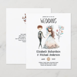 Handgezeichnete Boho Bride Groom Niedlich Hochzeit