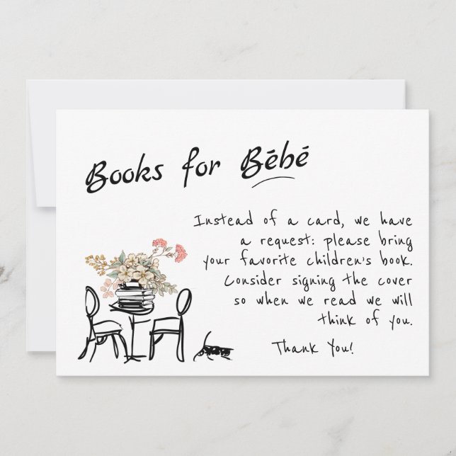 Handgezeichnete Bonjour Bebe Französische Bücher f Einladung (Vorderseite)