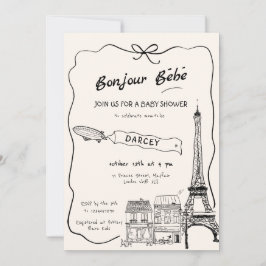 Handgezeichnete Bonjour Bebe French Baby Dusche Einladung